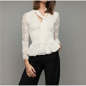 MAJE Smocked Tie-Detail Lace Top Size S